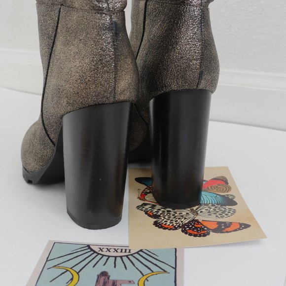 Katy Perry The Raina Slouchy Black Gold Metallic 4" Heel Size 7 Retro Boot - Picture 5 of 13